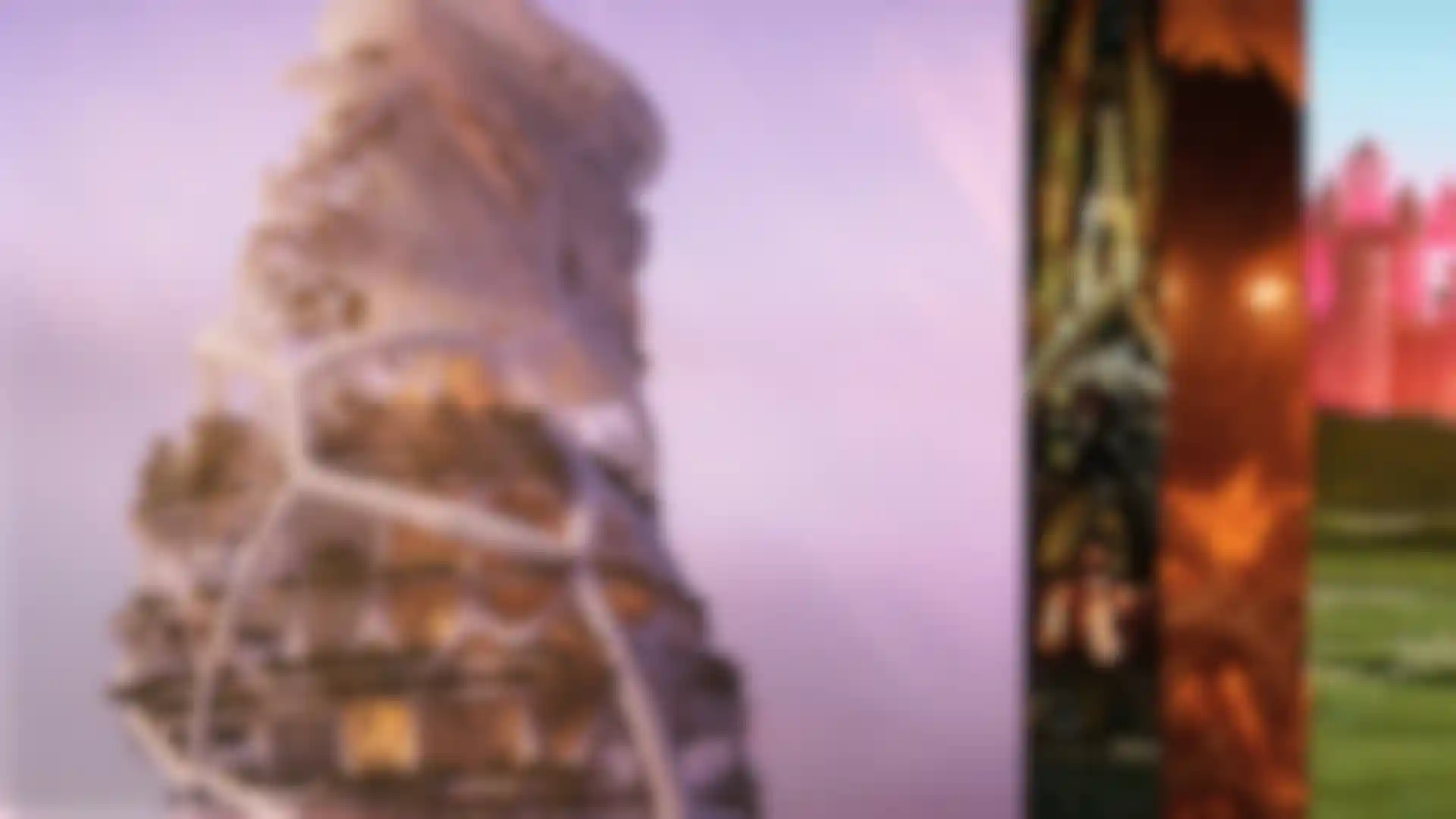 Futuristic 3D tower with organic design, fantasy architecture and vibrant effects