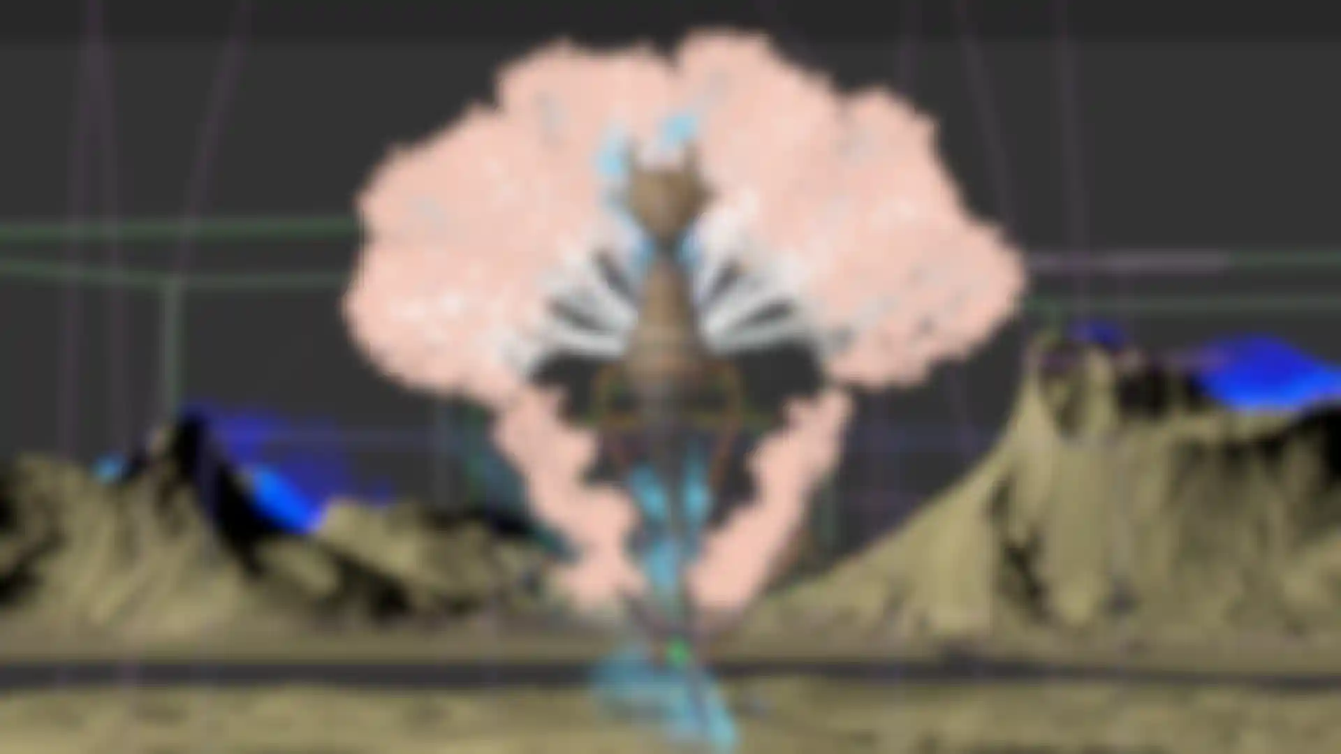 3D animation of a fantasy tree of life birth scene with glowing branches and mountains