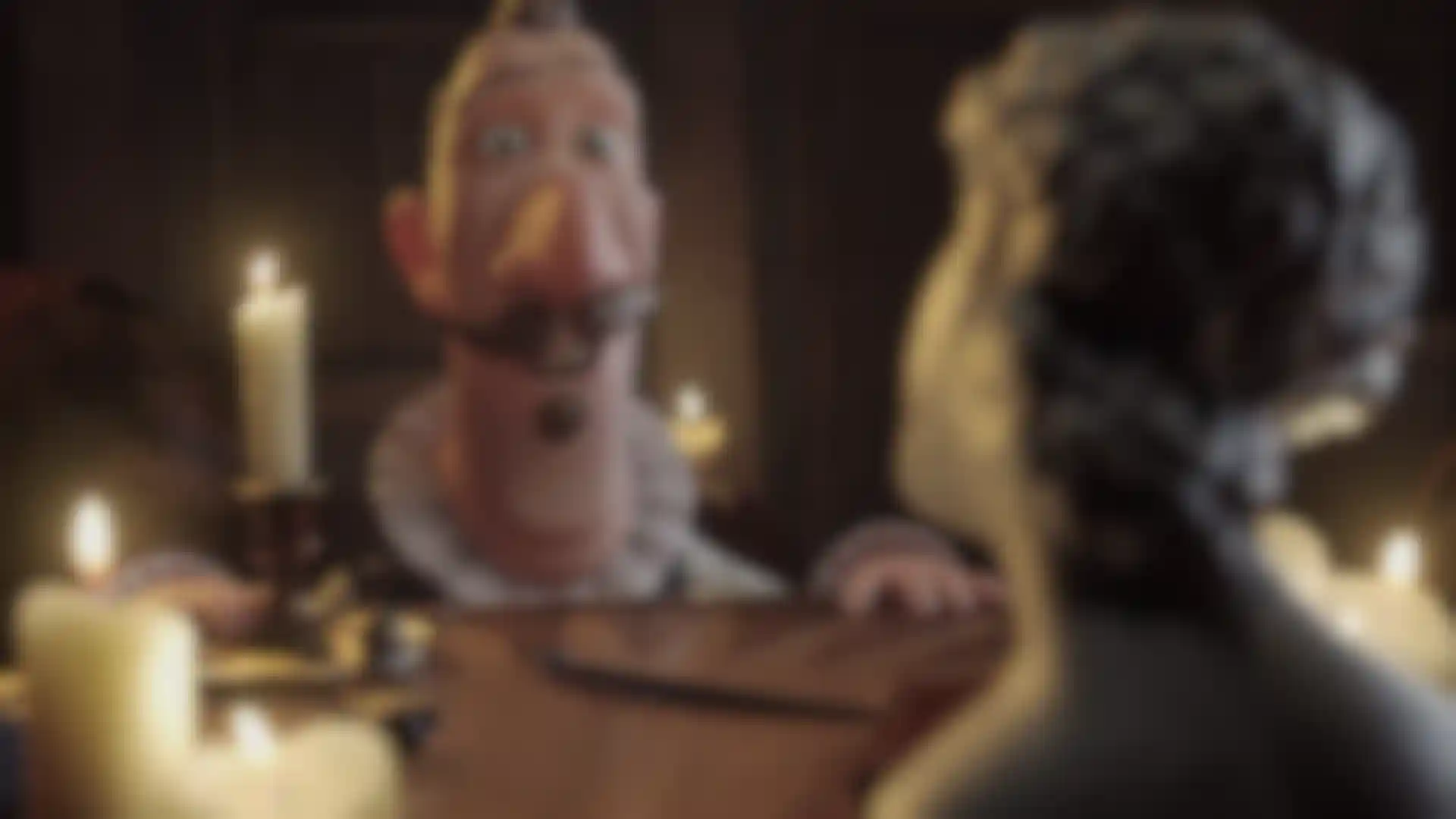 Candle-lit 3D animation in Cinema 4D with character and sculpture in warm light